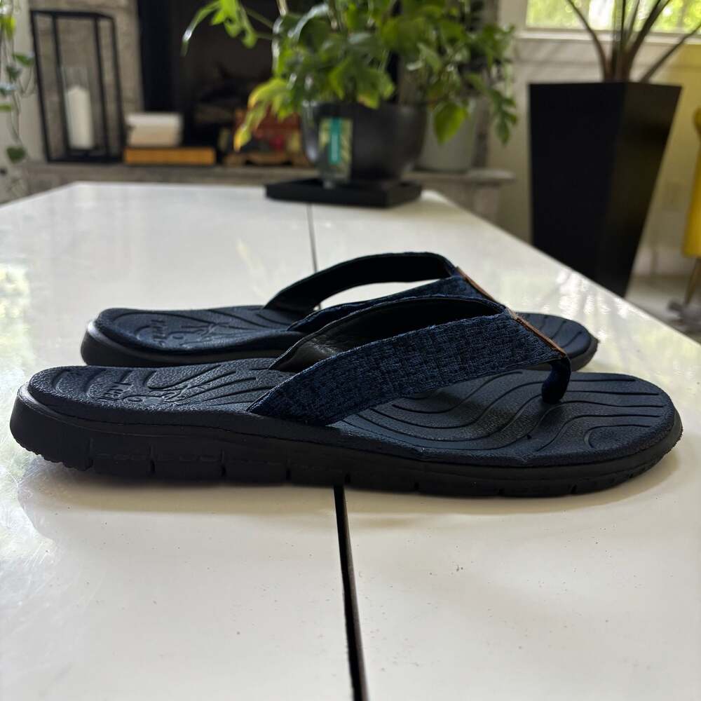 KuaiLu Men's Size 40 Blue Fabric Thong Sandals Flip Flops